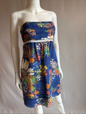 Shoshanna Navy Strapless Floral Sun Dress with Lace Band